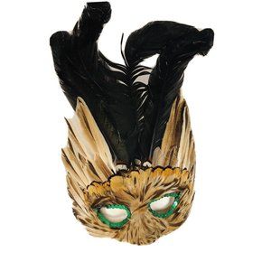 Vintage 1980's Halloween Mardi Gras Real Feather Mask